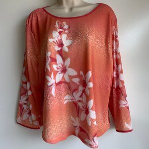 NEW Coldwater Creek Orange Tropical Print Top XXL
